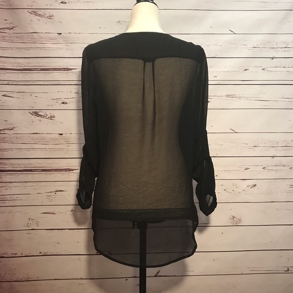 ZARA Black Sheer Roll Tab Blouse - Picture 3 of 4